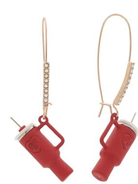Betsey Johnson Red Tumbler Charm Hoop Earrings with Rhinestones